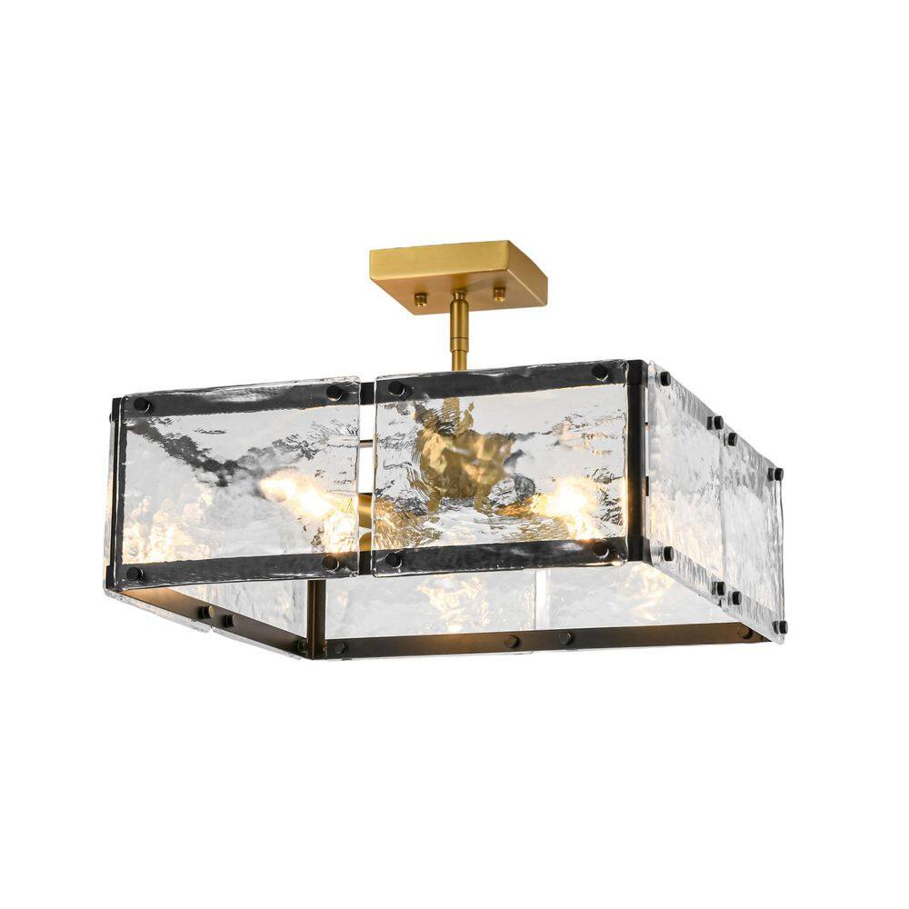 Alvin 17 in. 4-Light Industrial Square Modern Brushed Black&Gold Glass Semi-Flush Mount Light for Foyer, Hallway price history on PriceWatchPro