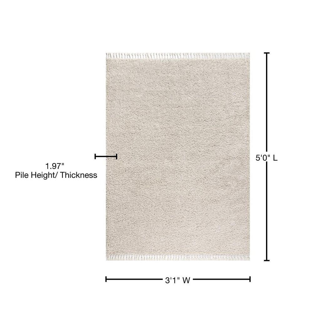 Modern Cream Shag Rectangular Area Rug 3x5 Feet - Easy Care & Stain-resistant