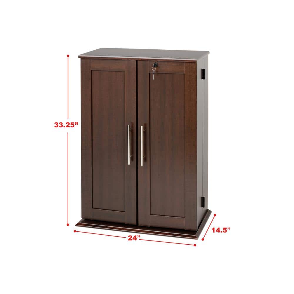 Espresso Laminated Wood Composite Media Storage with Lockable Doors