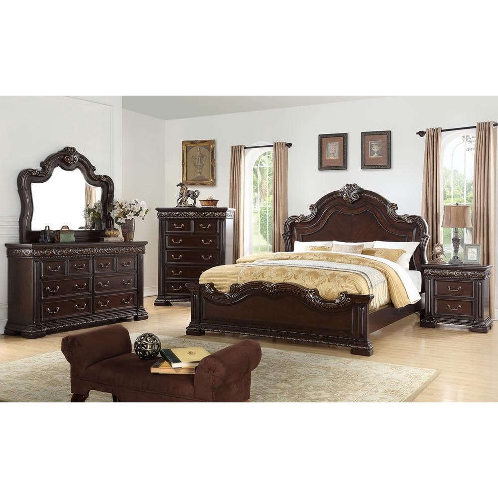 Cherry and Gold 2 Drawer Solid Wood Nightstand