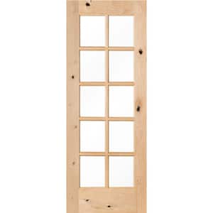 32 in. x 80 in. Rustic Knotty Alder 10-Lite Clear Glass Unfinished Wood Front Door Slab