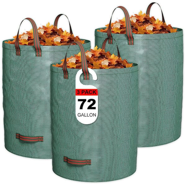 3-Pack 72 Gal. Heavy-Duty Reusable Yard Waste Bags, Leaf Collecting Tool Bags with 4-Reinforced Handles for Garden Leaf