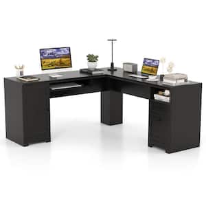 66 in. L-Shaped Black Corner Computer Desk Writing Table Study Workstation w/Drawers Storage