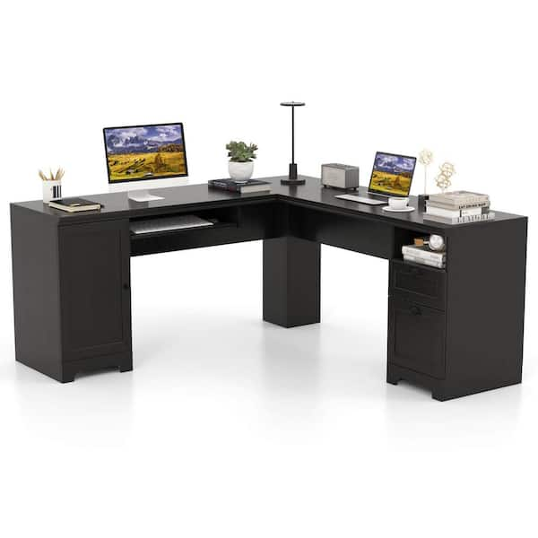 Haigh L Shaped Desk with Shelves 86.6 inch Reversible Corner Computer Desk or 2 Person Long Table Zipcode Design Color (Top/Frame): Black