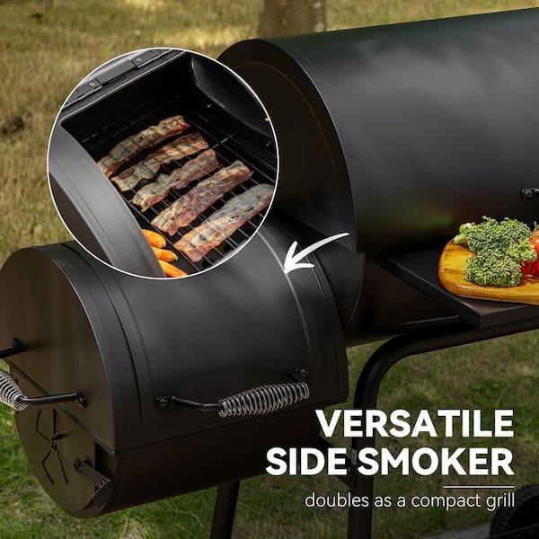 Onlyfire BBQ Grillwagen Houtskoolgrill, Barbecue Grill Trolley Groot Houtskoolbarbecue met Deksel, Wielen, Roestvrijstalen Grillrooster, Afdekplaten, Verstelbare Houtskoollade, Houtskool-Barbecuewagen