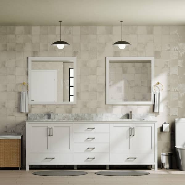 Jacques 80 in. W x 22 in. D White Double Bath Vanity without Top and 30 in. Mirrors