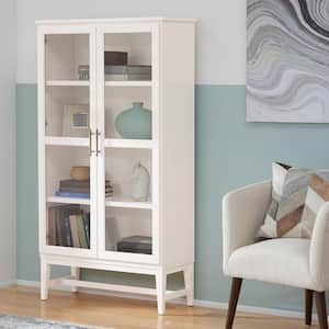 61 in. Ivory Wood 4-Shelf Standard Bookcase with Glass Door