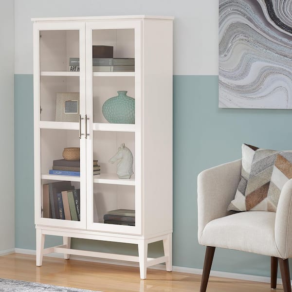 Home Decorators Collection 61 in. Ivory Wood 4-Shelf Standard Bookcase with Glass Door