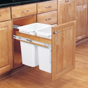 White Double Pull Out Top Mount Trash Can 35 Quart