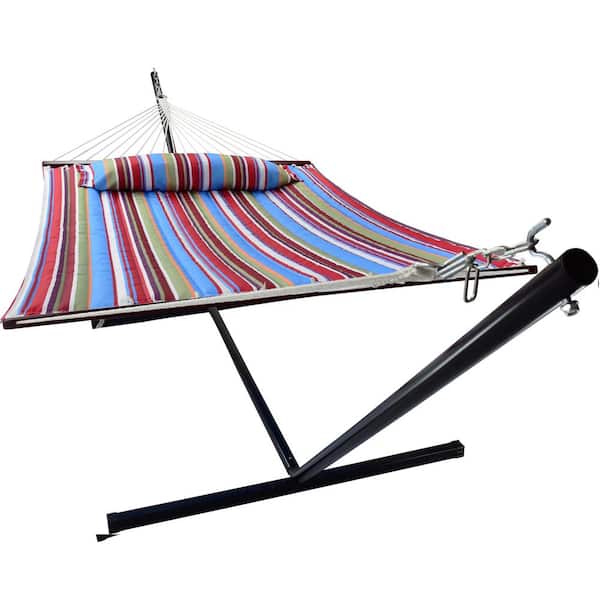 Sorbus 6.25 ft. Heavy-Duty Hammock Bed with Stand and Spreader Bars and Detachable Pillow in Blue and Red