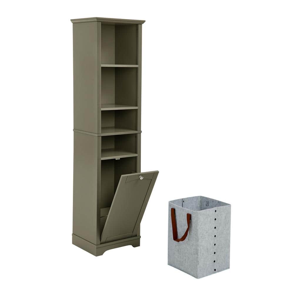 16 in. W x 14 in. D x 64 in. H Gray Freestanding Bathroom Linen Cabinet with Laundry Hamper price history on PriceWatchPro