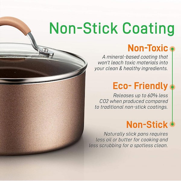 Nutrichef 20 Piece Nonstick Kitchen Cookware Pots & Pans Set, Bronze (2 Pack)