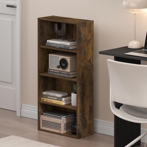 Basic 35.04 in. Tall Amber Pine Wood 4-Shelf Open Shelf Bookcase