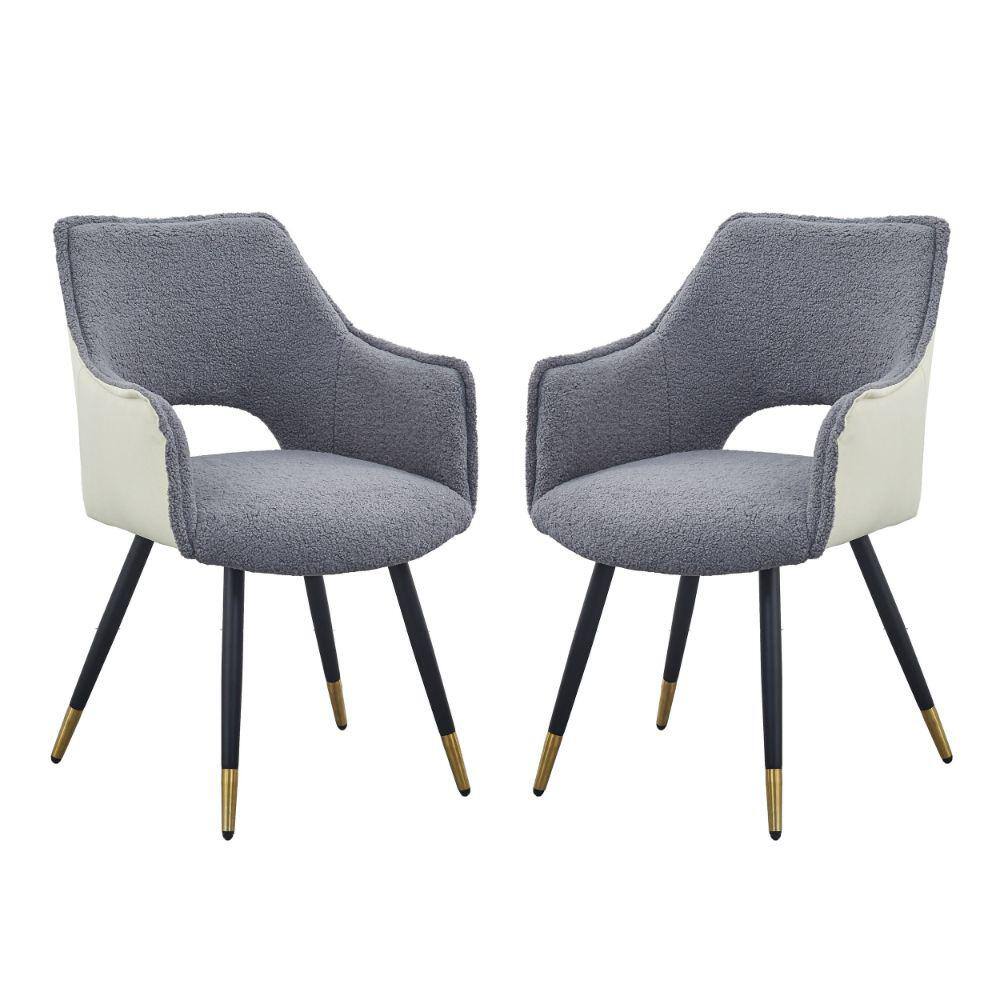 Benjara White, Gray and Black Velvet Metal Legs Dining Chair (Set of 2