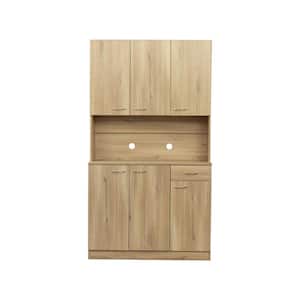 70.87 in. Tall Oak Storage Cabinet with 6-Doors 1-Open Shelf and 1-Drawer
