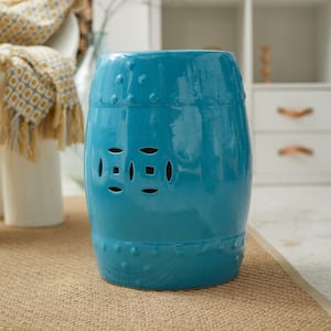12 in. Blue Round Modern Ceramic End Table Stool
