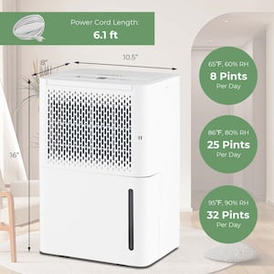 32 pt. 2000 sq. ft. Portable Dehumidifier with 3 Modes and 24H Timer Home Basement in. White