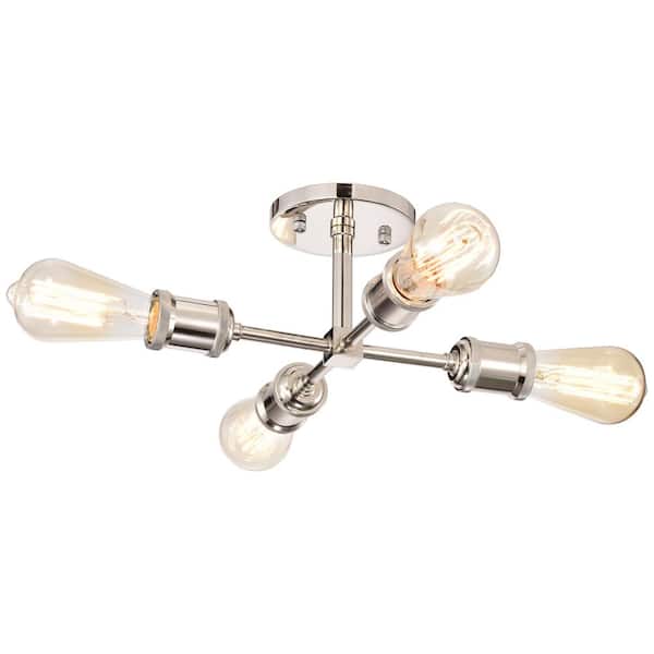 Jushua 4-Light Polished Nickel Indoor Semi-Flush Mount-Light with Metal