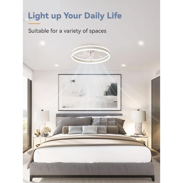 20 in. Smart Indoor White Flush Mount Ceiling Fan with Diammable Light and Remote/APP Control for Bedroom Clear Blades