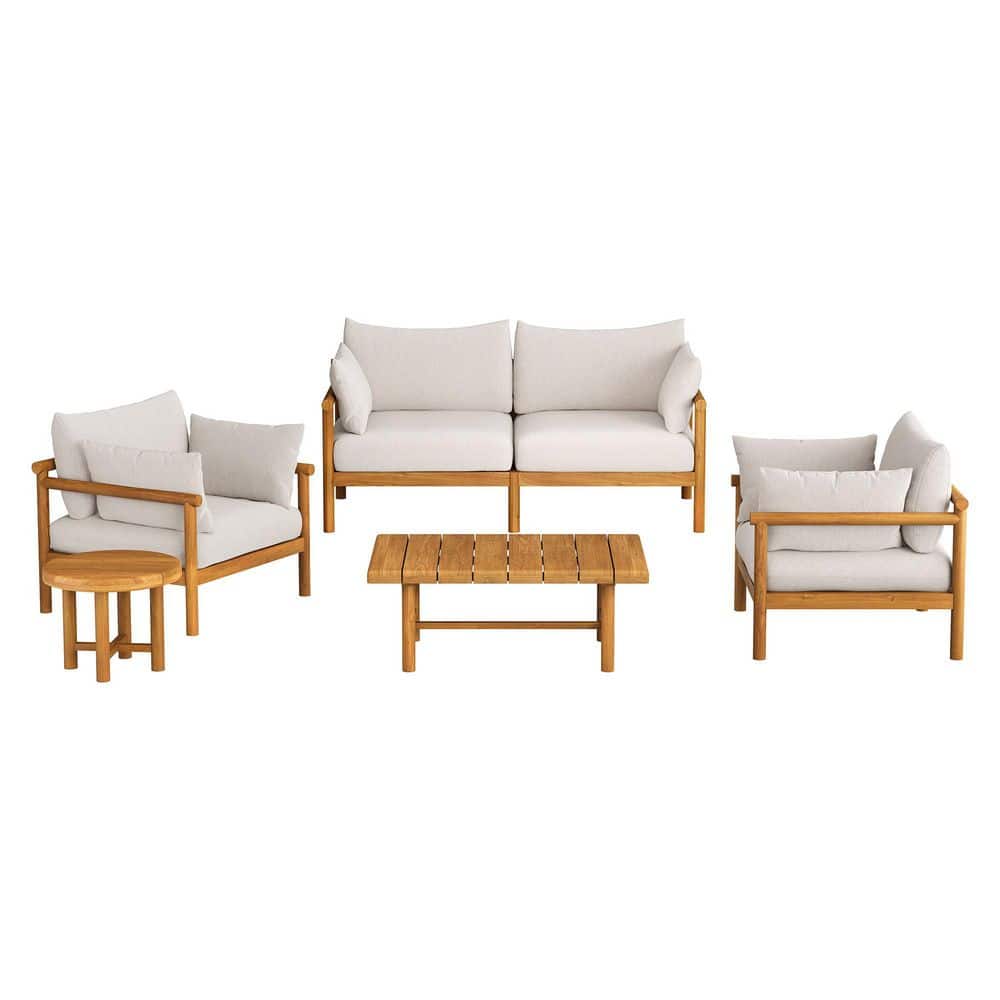 Eleni 5-Piece Outdoor Teak Wood Patio Furniture Set in Natural Sail price history on PriceWatchPro
