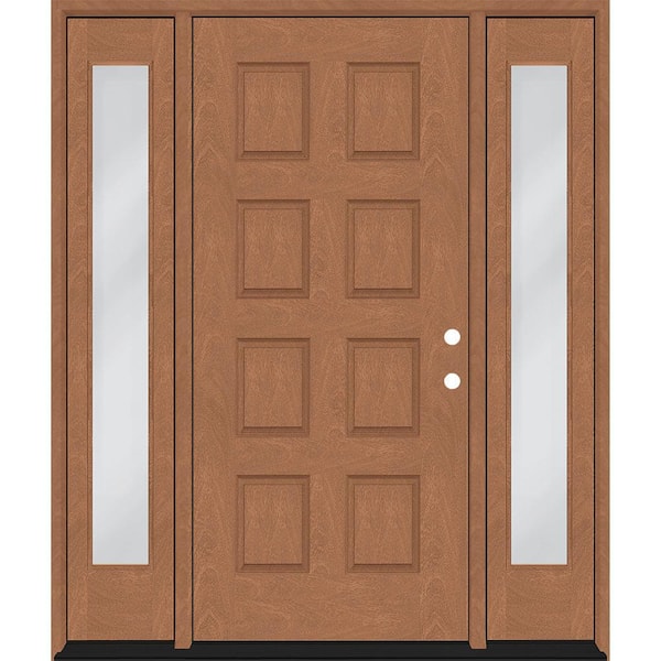 Regency 70 in. x 80 in. 8-Panel LHIS Autumn Wheat Stain Mahogany Fiberglass Prehung Front Door w/ Dbl 12 in. Sidelites