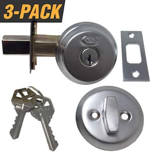 Satin Chrome Arrow Style Door Lock Single Cylinder Deadbolt with 2-3/8 in. Latch and 6 KW1 Keys (3-Pack)
