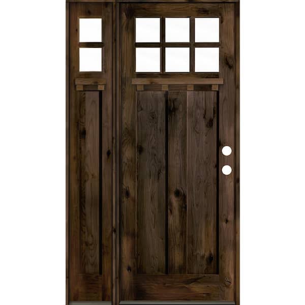Krosswood Doors 50 in. x 96 in. Craftsman Alder Left-Hand 6 Lite Clear Glass Black Stain Wood Prehung Front Door/Left Sidelite with DS