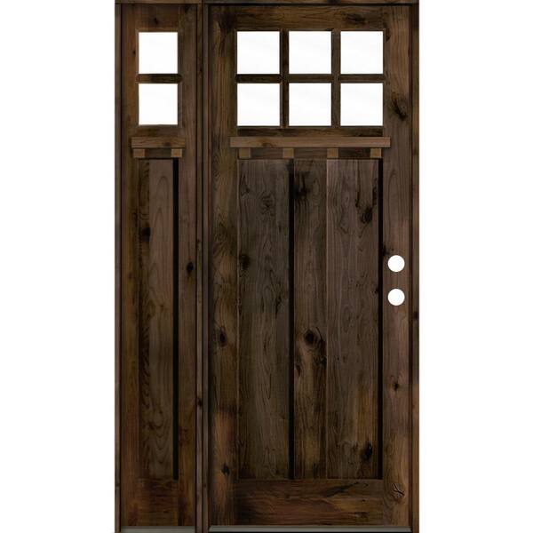 Krosswood Doors 56 in. x 96 in. Craftsman Alder Left-Hand 6 Lite Clear Glass Black Stain Wood Prehung Front Door/Left Sidelite with DS