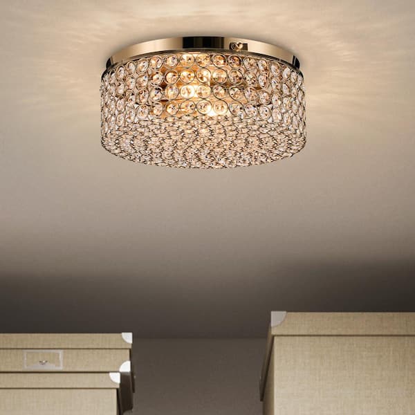 12 in. 2-Light Gold Crystal Flush Mount