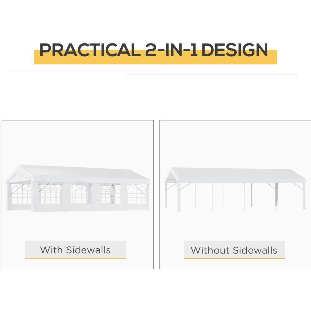Outsunny 13' x 26' White Steel Frame Event Tent with Sidewalls
