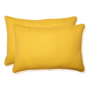 Solid Yellow Rectangular Outdoor Lumbar Throw Pillow 2-Pack