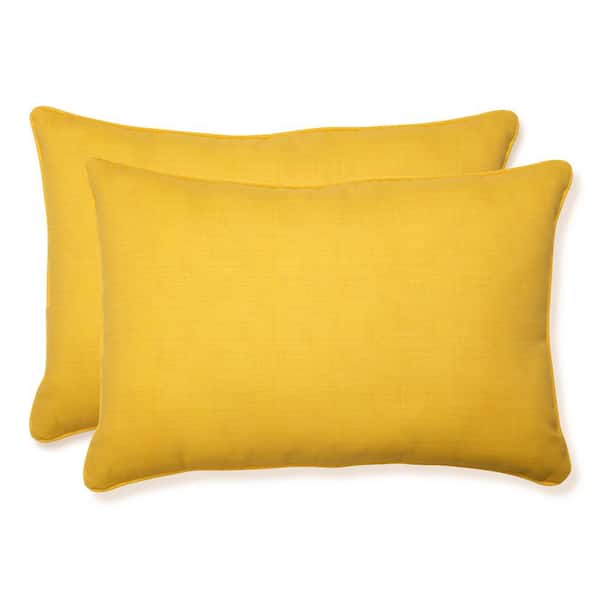 Pillow Perfect Solid Yellow Rectangular Outdoor Lumbar Throw Pillow 2-Pack
