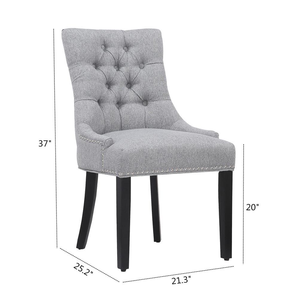 Elegant Gray Linen Tufted Wingback Side Chair Set