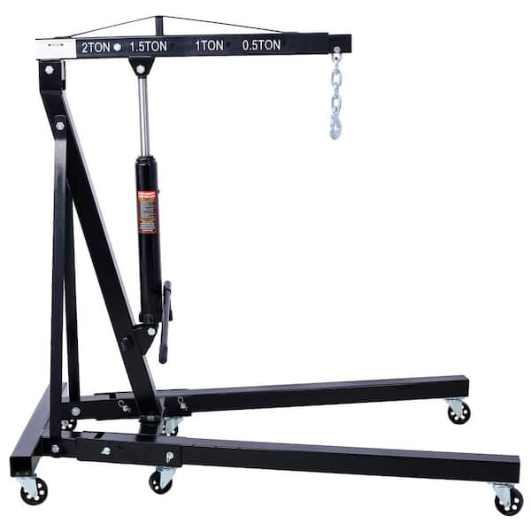 Unbranded Black 2 Ton Folding Engine Hoist Cherry Picker Shop Crane Hoist Lift Heavy Duty Steel with 6 Iron Caster Wheels lIFT006