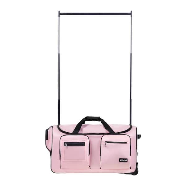 Dance Bag with Garment Rack 29 in. Rolling Dance Duffel with Wheels USB Port Height Adjustable Clothes Rack, Pink