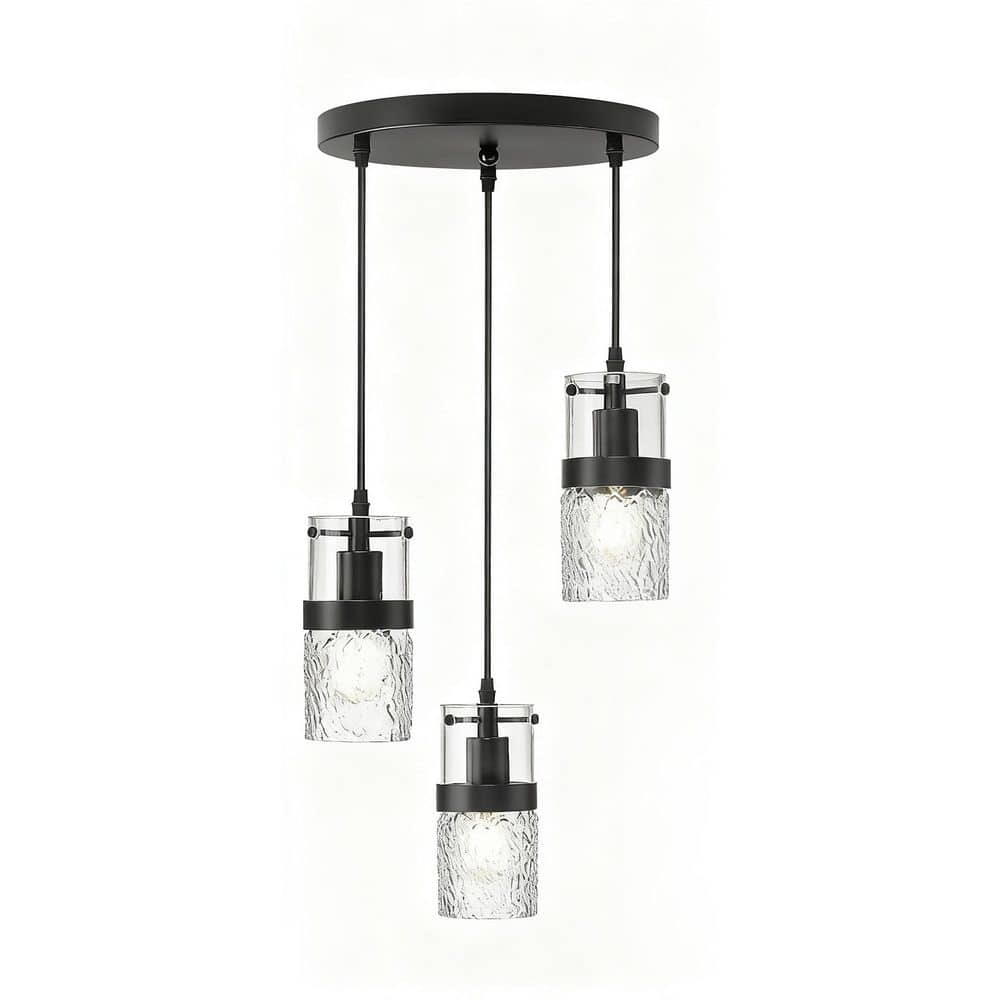 14 in. 3-Light Cluster Pendant Light, Adjustable Kitchen Hanging Light with Clear Hammered Glass Shades for Dining Room price history on PriceWatchPro