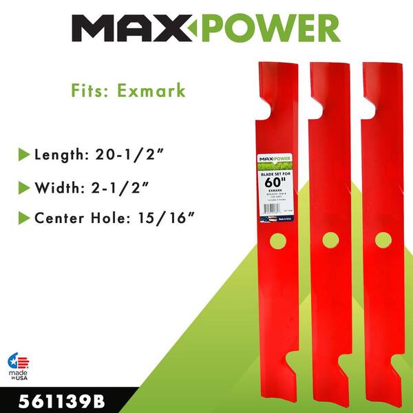 MaxPower 3 Heavy-Duty Blades for Many 60 in. Cut Exmark Mower