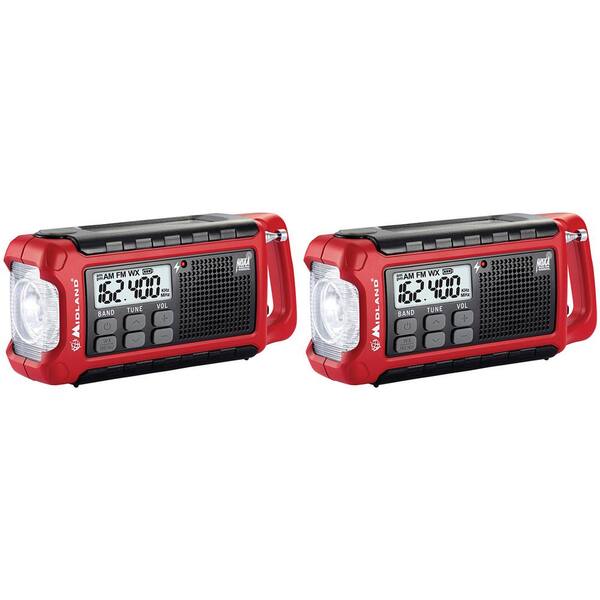 Midland Emergency Crank Radio with Flashlight and Multiple Power Sources (2-Pack)