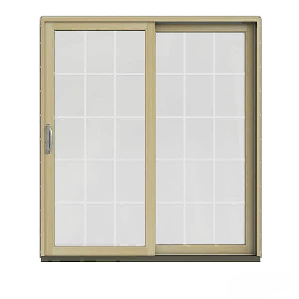 JELD-WEN 72 in. x 80 in. W-2500 Contemporary Desert Sand Clad Wood Right-Hand 15 Lite Sliding Patio Door w/Unfinished Interior