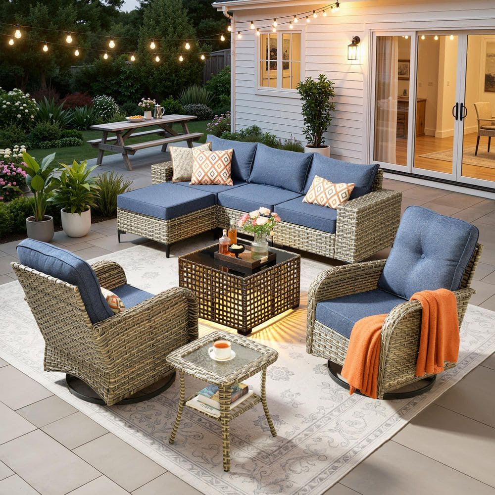 Vineny Gray 8-Piece Wicker Patio Conversation Set with Black Cushions and Solar-Powered LED Lighted Coffee Table price history on PriceWatchPro