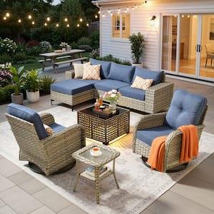 ピオフィ　ランチョン　楊　セット OVIOS Vineny Gray 8-Piece Wicker Patio Conversation Set with Black