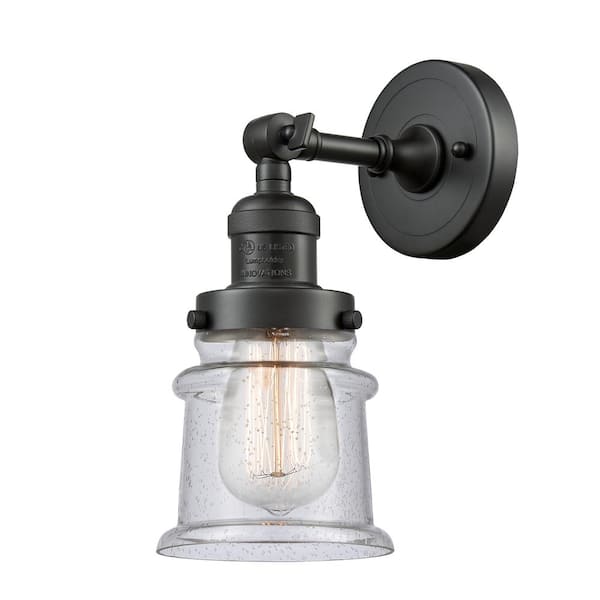 Innovations Franklin Restoration Small Canton 5.25 in. 1-Light Oil Rubbed Bronze Wall Sconce with Seedy Glass Shade