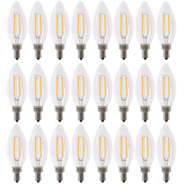 Feit Electric 40-Watt Equivalent B10 E12 Candelabra Dimmable Filament CEC Clear Glass Chandelier LED Light Bulb Daylight (24-Pack)