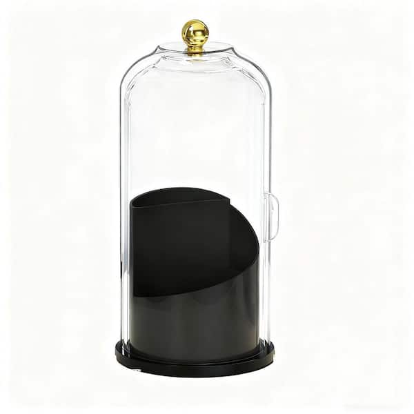 Covered Toothbrush Holder with 180° Dustproof Sliding Lid, Toothbrush Organizer with 360° Smooth Rotating Base in Black