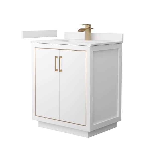 Wyndham Collection Icon 30 in. W x 22 in. D x 35 in. H Single Bath Vanity in White with White Quartz Top