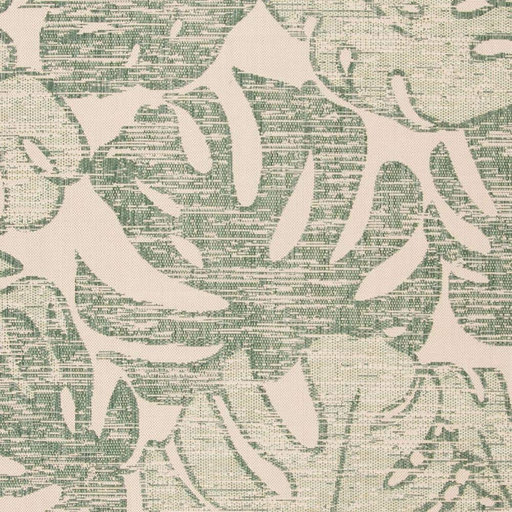 Beige and Green Leaf Pattern Indoor/Outdoor Area Rug