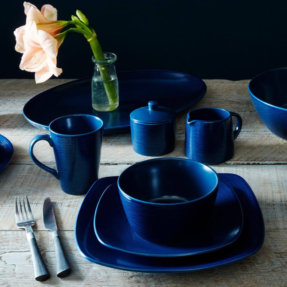 Navy Ceramic Textured Accent Mug Set, 12 Oz