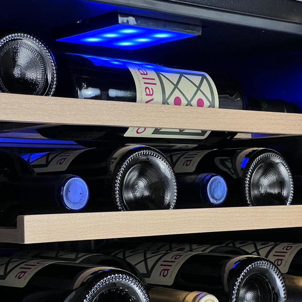 Stainless Steel Dual Zone Freestanding Wine Refrigerator, 28 Bottle