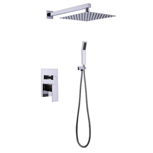 Inner Decor Aah Single-Handle 2-Spray 10 in. Square Shower Heads with Hand Shower Faucet in Chrome (Valve Included)