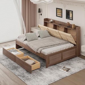 Wood Full Size Daybed with Upholstered Storage and USB Charging Station